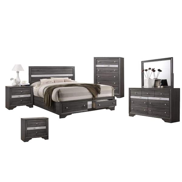 Best Quality Furniture David 6-Piece Grey Eastern King Bedroom Set
