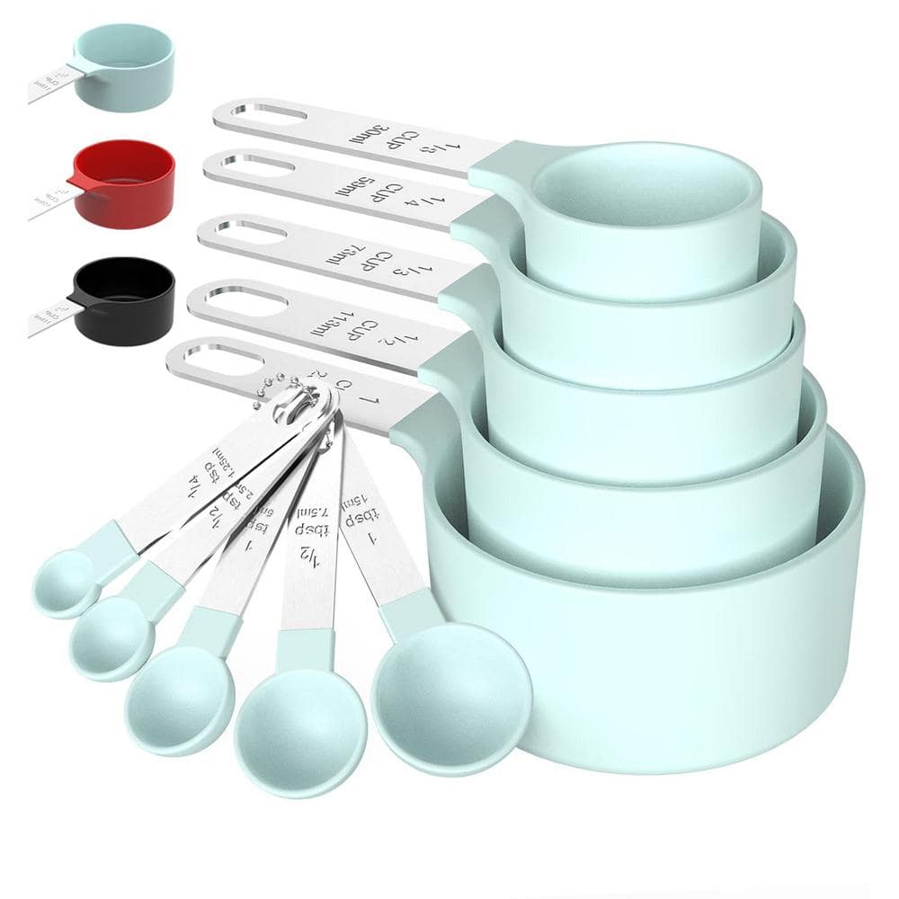 Premium 10-Piece Green Plastic Measuring Cup Set with Stainless Steel Handl