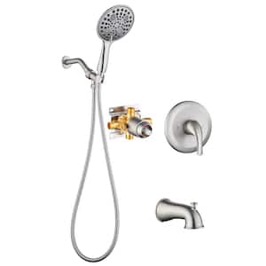 Single Handle 6-Spray Patterns 1 Showerhead Shower Faucet Set 1.8 GPM with High Pressure Hand Shower in Brushed Nickel