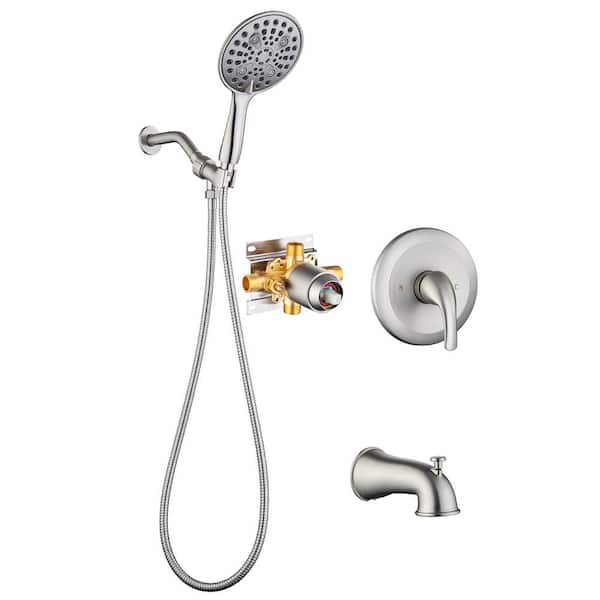 Unbranded Single Handle 6-Spray Patterns 1 Showerhead Shower Faucet Set 1.8 GPM with High Pressure Hand Shower in Brushed Nickel