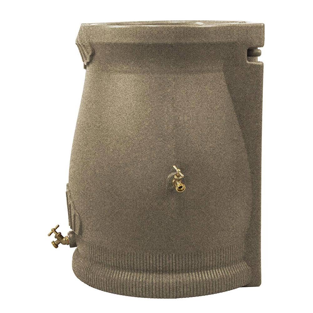 Sandstone Polyethylene 50 Gallon Urn Rain Barrel with Planter