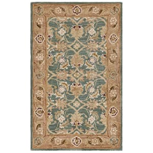 Anatolia Teal Blue/Taupe Doormat 3 ft. x 5 ft. Border Area Rug