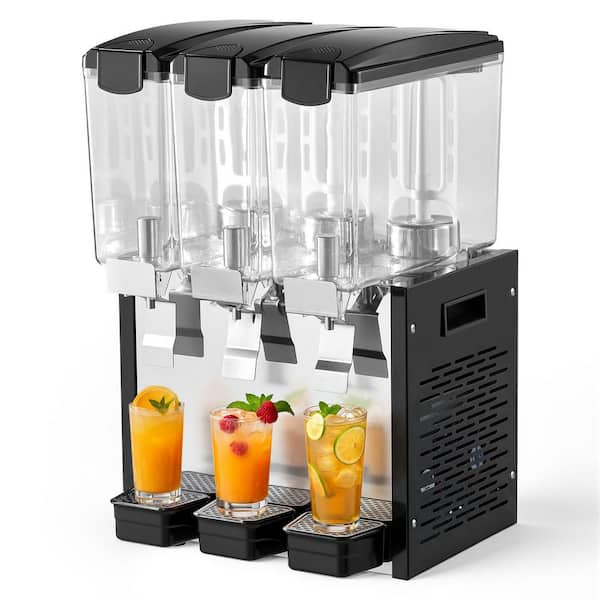 Commercial Beverage Dispenser 3 Tanks 10 L / 10.6 QT. Per Tank, Stainless Steel, with 45℉ to 54℉ Cooling Temperature
