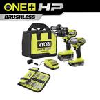 ONE+ HP 18V Brushless Cordless 2-Tool Combo Kit w/ Hammer Drill, Impact Driver, Batteries, Charger, & 10-Piece Bit Set