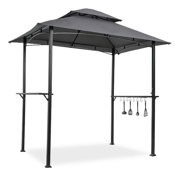 8 ft. x 5 ft. Gray Outdoor Grill Gazebo, Shelter Tent, Double Tier Soft Top Canopy and Steel Frame