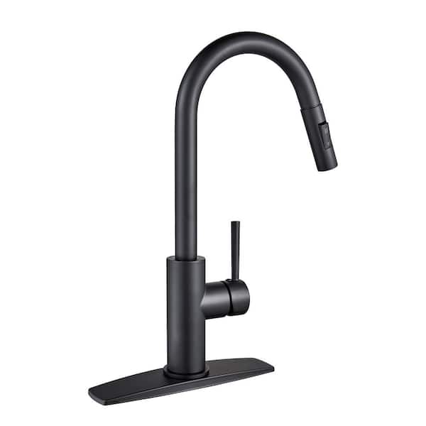 FORIOUS Kitchen Faucet Single Handle Pull Down Sprayer Sink Faucet Black in Kitchen