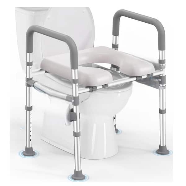 33 in. Max Adjustable Height and Width Raised Toilet Seat with Handles for Elderly, Pregnant in Gray