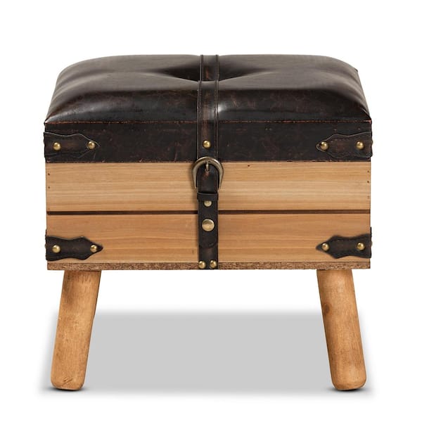 Baxton Studio Amena Brown and Oak Small Ottoman