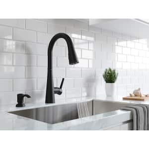 Barulli Single Handle Pull Down Sprayer Kitchen Faucet with Deckplate Included and Soap Dispenser in Matte Black