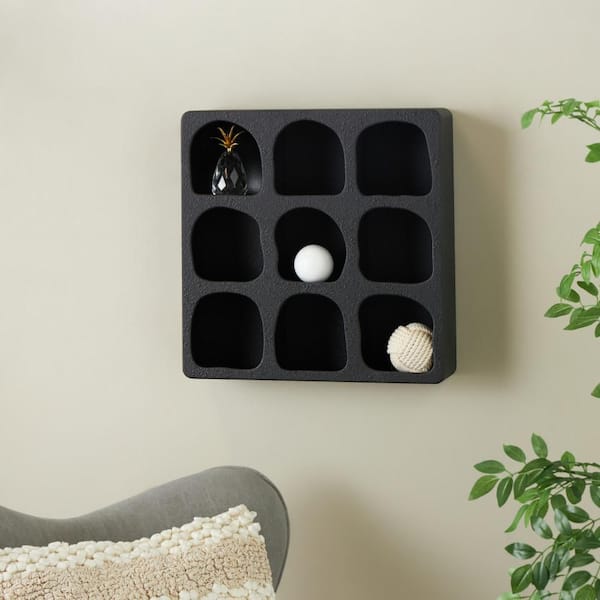 19 in. W x 5 in. Black Wood Geometric Decorative Wall Shelf