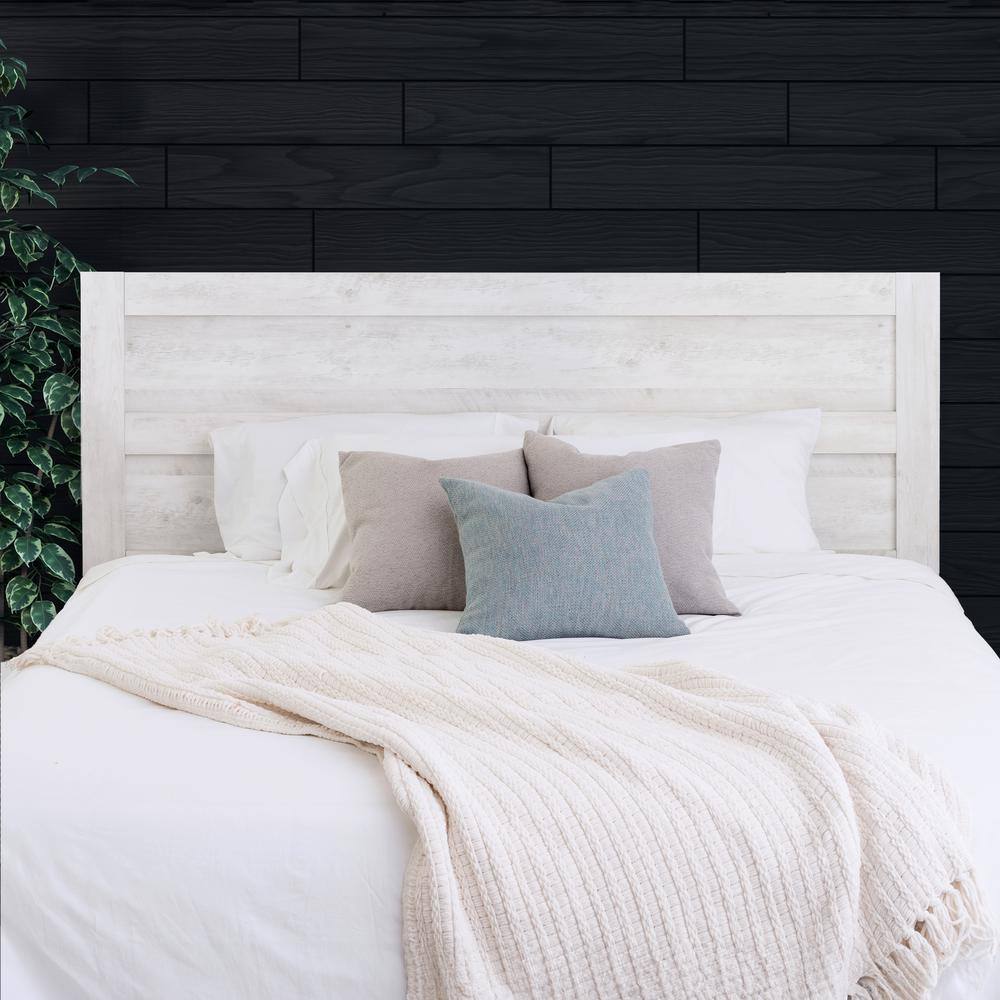 King Whitewash Rustic Wood Panel Headboard