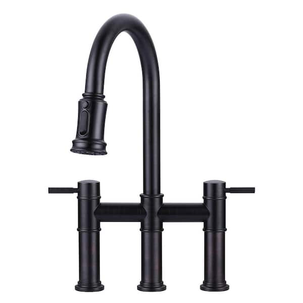 WOWOW Double Handle Bridge Kitchen Faucet in Oil Rubbed Bronze
