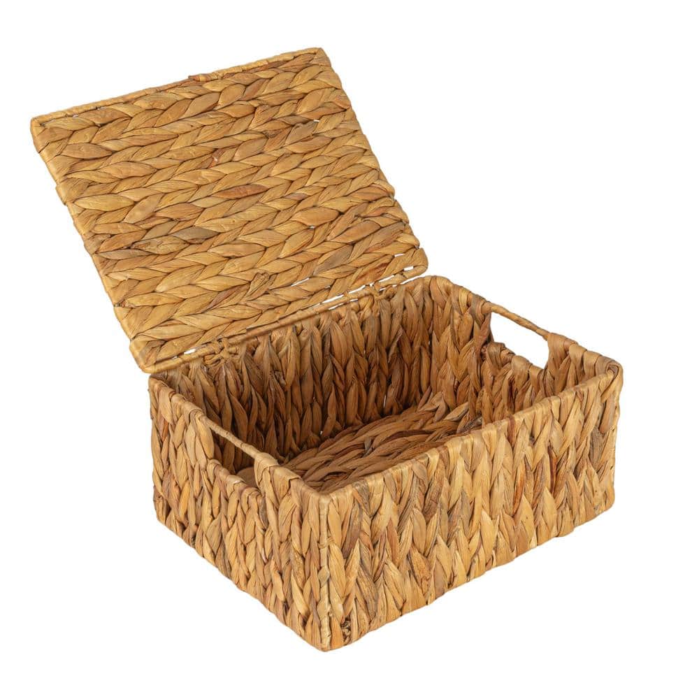 Natural Water Hyacinth Rectangular Storage Basket Set with Lids