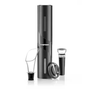 Electric Black Wine Opener with Foil Cutter and Vacuum Stopper