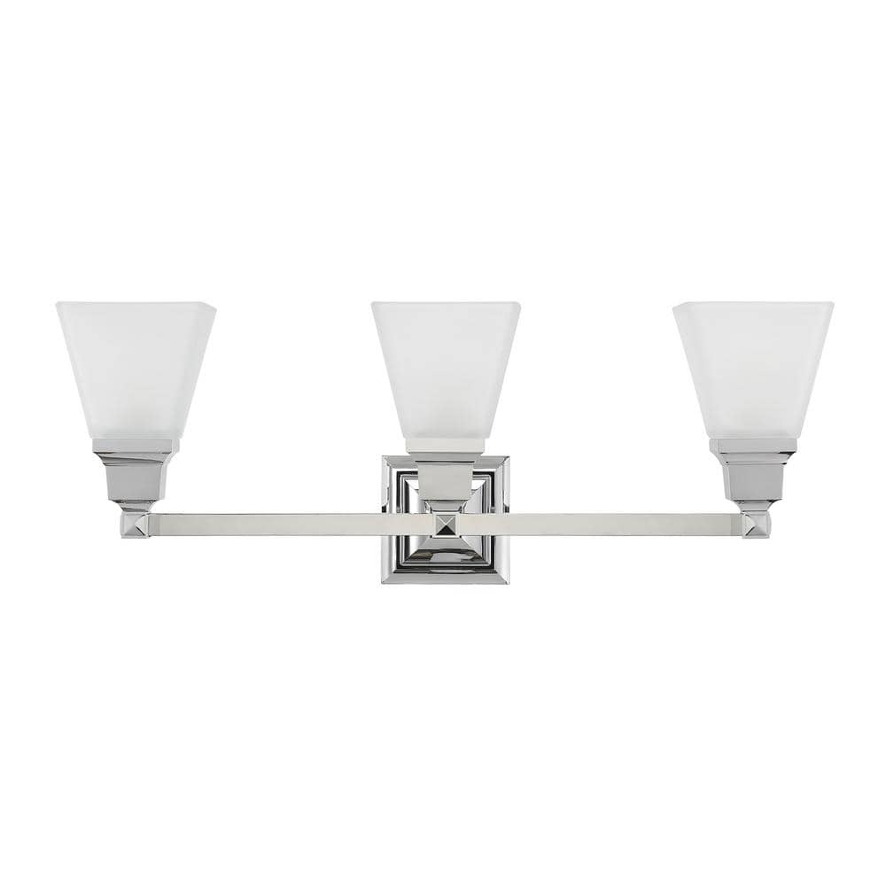 Polished Chrome 3-Light Bath Vanity with Milk Glass Shades