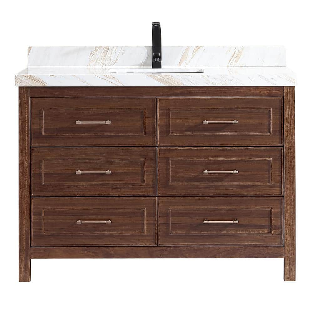 Luxury Ebony Series 48 in. 1 Freestanding Dark Brown Finish Bath Vanity with 2 in. White Natural Marble Top Assembled price history on PriceWatchPro