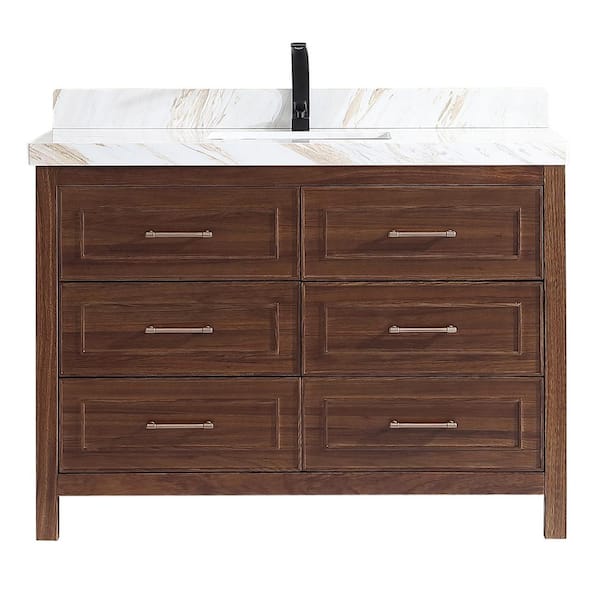 Luxury Ebony Series 48 in. 1 Freestanding Dark Brown Finish Bath Vanity with 2 in. White Natural Marble Top Assembled