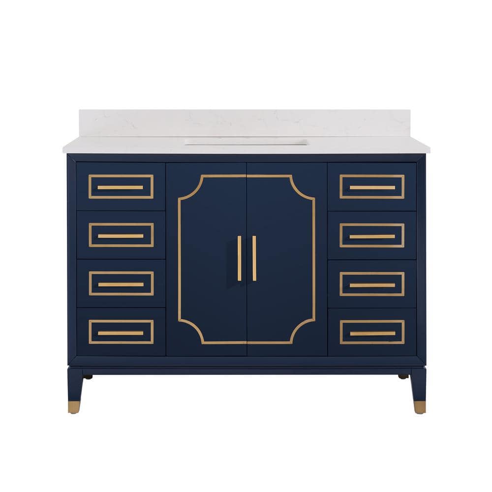 WELLFOR Melody 48 in. W x 22 in. D x 35 in. H Single Sink Freestanding Bath Vanity in Navy Blue ...