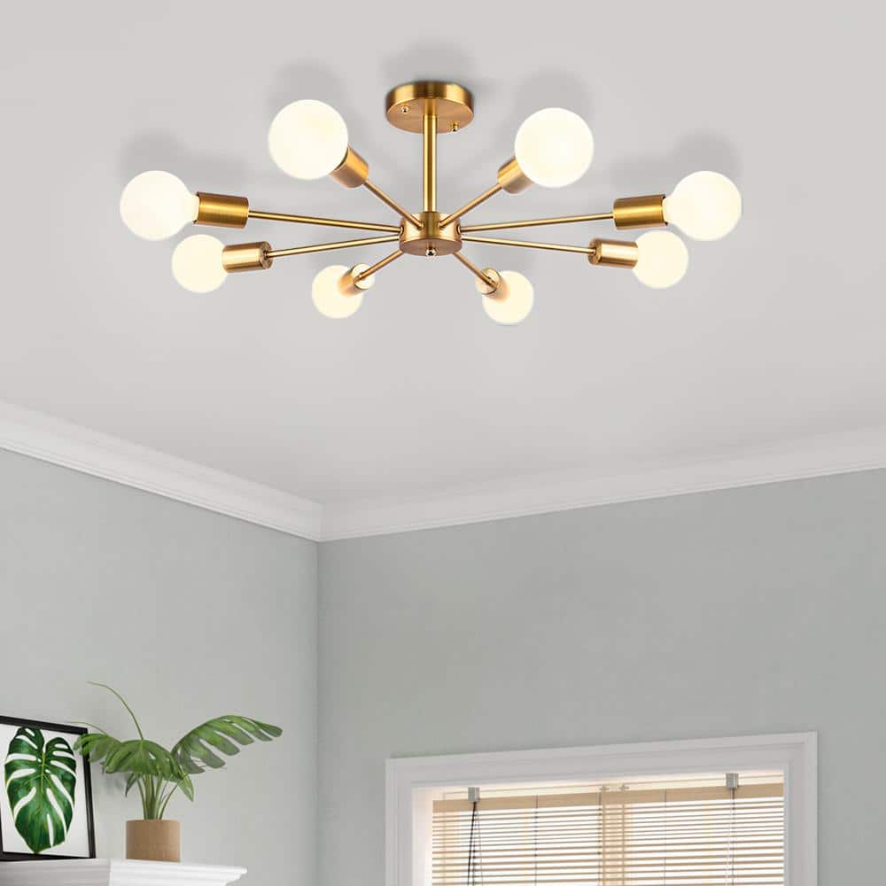 Rennnsan Claire 24 in. 8-Light Gold Mid-Century Pendant Ceiling