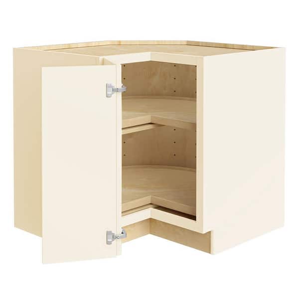Home Decorators Collection Newport 33 in. W x 24 in. D x 34.5 in. H Assembled Plywood Corner Lazy Susan Base Kitchen Cabinet in Blended Cream LH