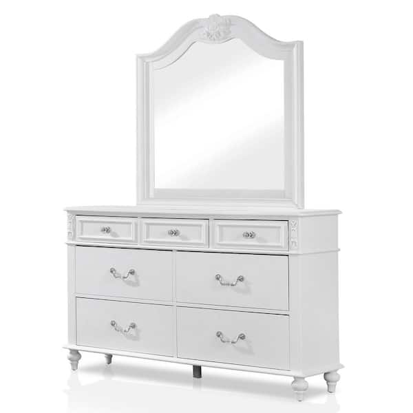 Furniture of America Fritza White 7-Drawer 56 in. Dresser with Mirror