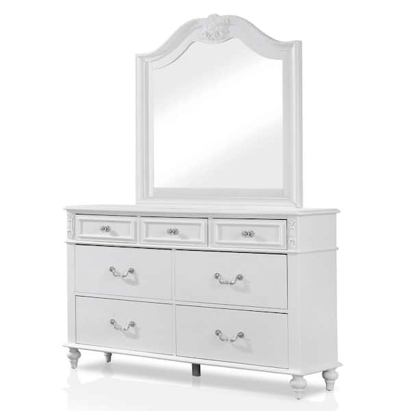 Furniture of America 2pc Fritza White 7-Drawer 56 in. Dresser with Mirror