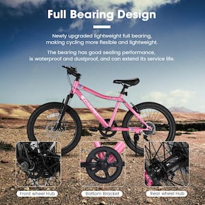 20 in. Mountain Bike, 7-Speeds Kids' Bicycles with Front Suspension Disc U Brake, Front Suspension Disc U Brake in Pink