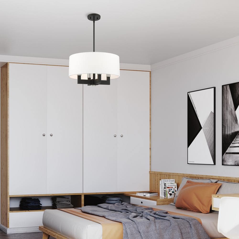 Black and Off-White 4-Light Drum Chandelier