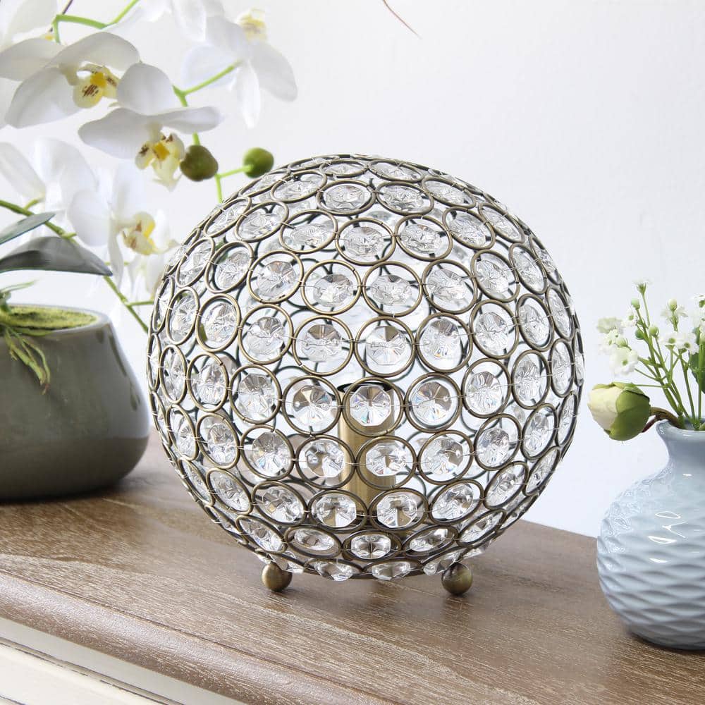 Antique Brass Crystal Ball Table Lamp with Clear Shade