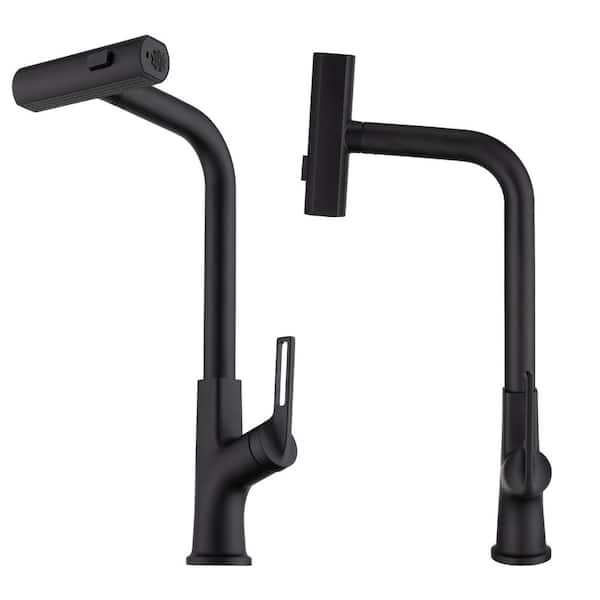 Boyel Living Single Handle Pull Down Sprayer Kitchen Faucet 360° Swivel in Matte Black