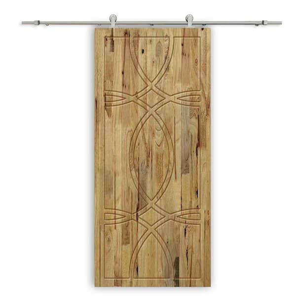 CALHOME 30 in. x 96 in. Weather Oak Stained Pine Wood Modern Interior Sliding Barn Door with Hardware Kit