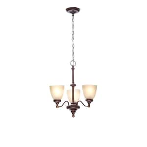 Bristol 3-Light Nutmeg Bronze Reversible Chandelier with Tea-Stained Glass Shades