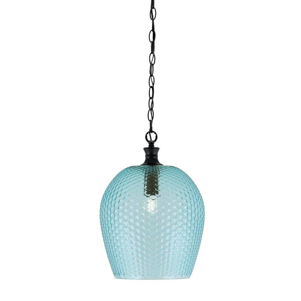 Tyler 60-Watt 1-Light Matte Black Chain Mini Pendant Light with Turquoise T