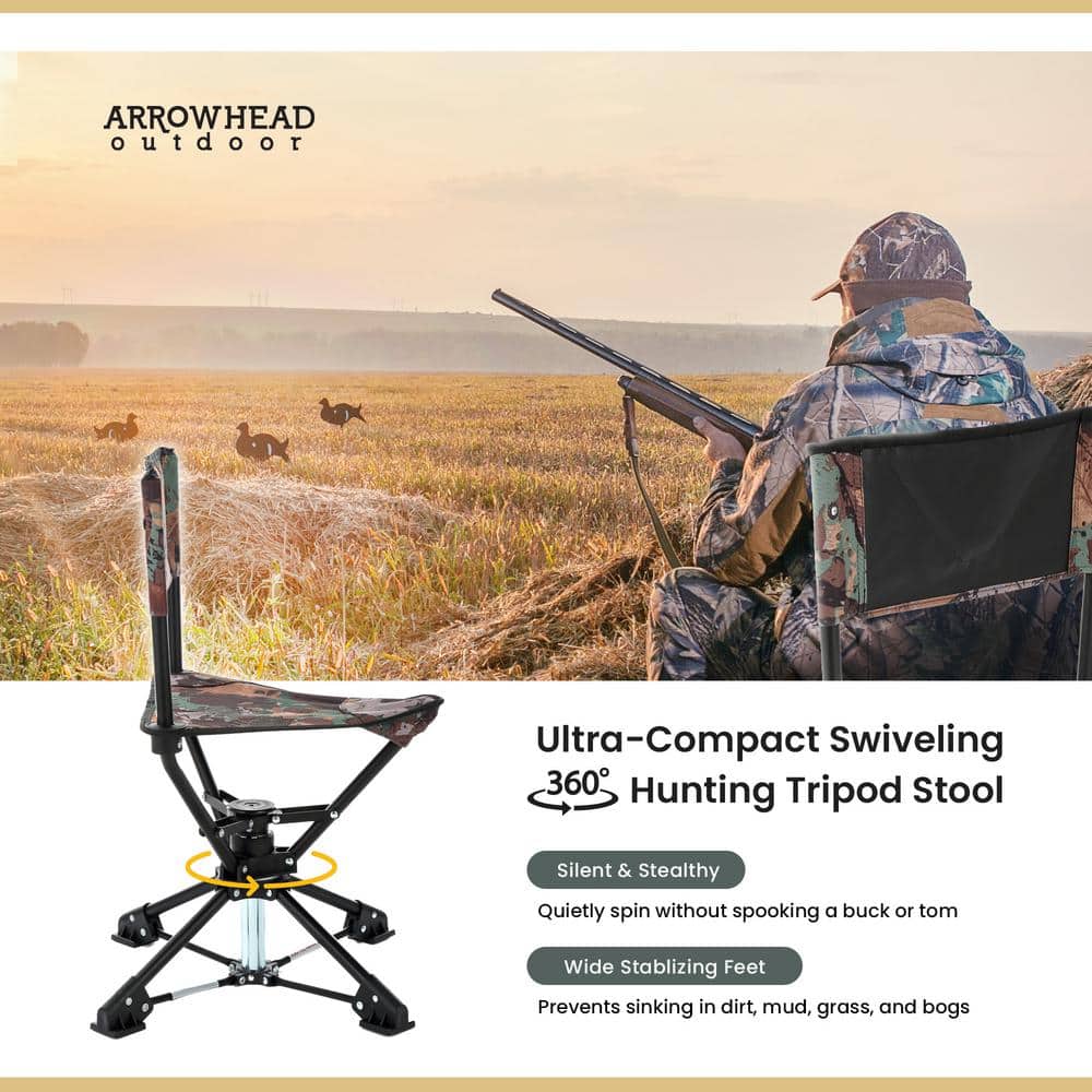 Camo 360° Swivel Tripod Hunting Chair with Steel Frame