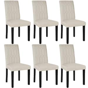 Upholstered Dining Chairs Set of 6, Modern Linen, Solid Wood Legs with Rubber Footpads, Beige Kitchen Table Chairs