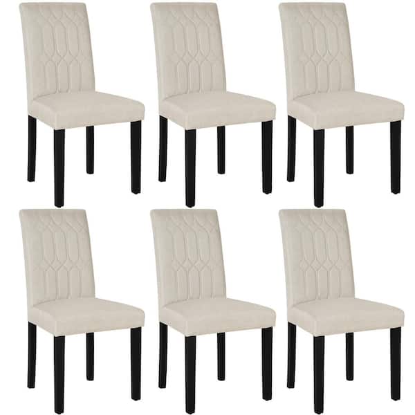 VECELO Upholstered Dining Chairs Set of 6, Modern Linen, Solid Wood Legs with Rubber Footpads, Beige Kitchen Table Chairs