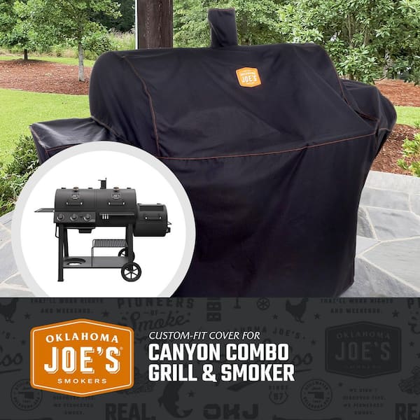 Custom-Fit Rip-Stop Canyon Combo Dual Fuel 3-Burner Propane Gas and Charcoal Smoker and Grill Cover in Black
