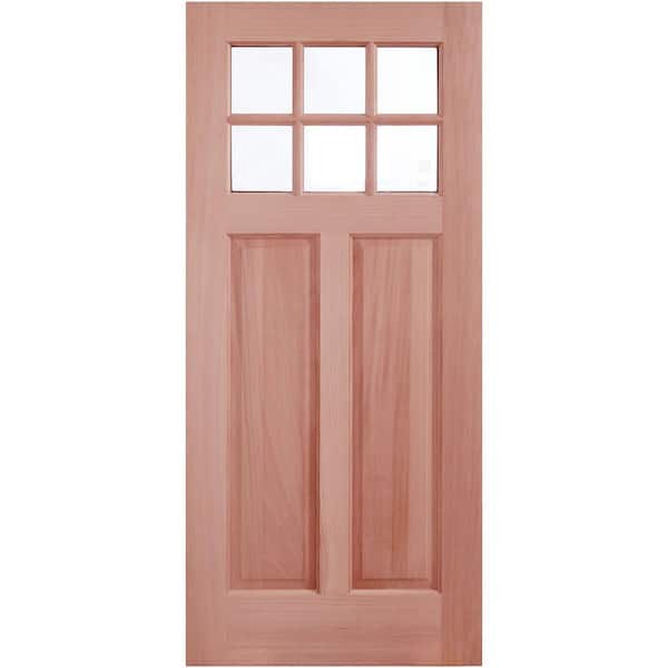 36 in. x 80 in. Deep Red-Brown Reversible Mahogany Patio Door Slab with Insulated Double-Layer Tempered Glass