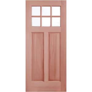 36 in. W. x 80 in. 6-Lite Reversible Clear Glass Unfinished Wood Front Door Slab with Double-Layer Tempered Glass