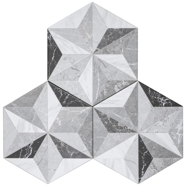 MOLOVO Iris Gray Hexagon 7.7 in. x 8.9 in. Matte Porcelain Marble 