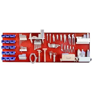 32 in. x 96 in. Metal Pegboard Master Workbench Tool Organizer with Red Pegboard and White Accessories