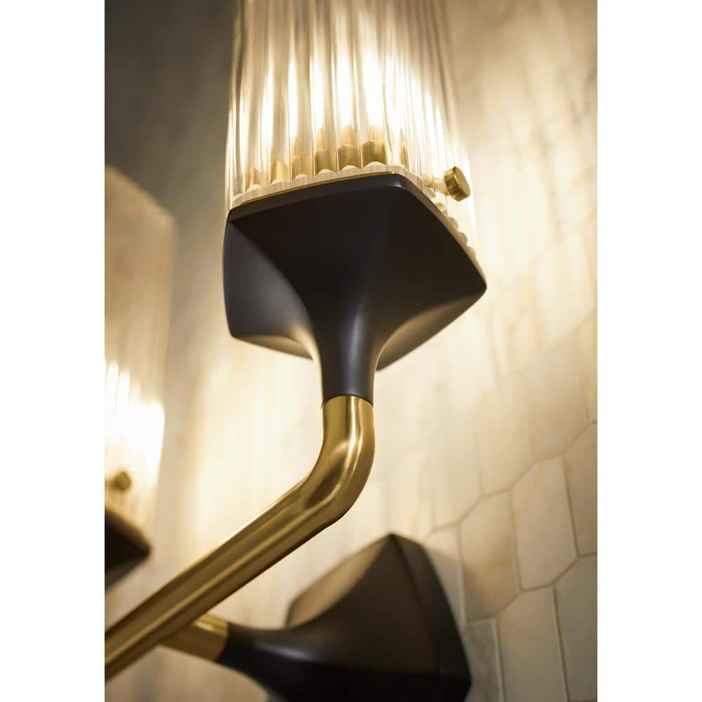 Black and Gold 21" Dual Light Sconce with Glass Shades