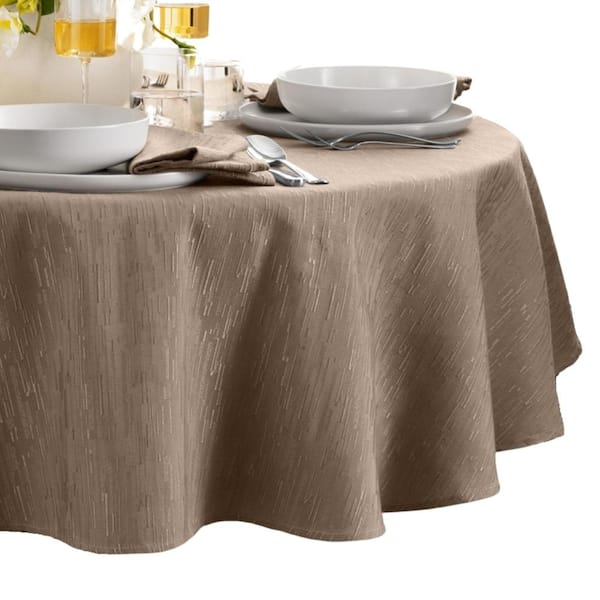 Threadmade Home Continental Solid Texture Water Resistant Tablecloth, Taupe - 60"W x 84"L Oval