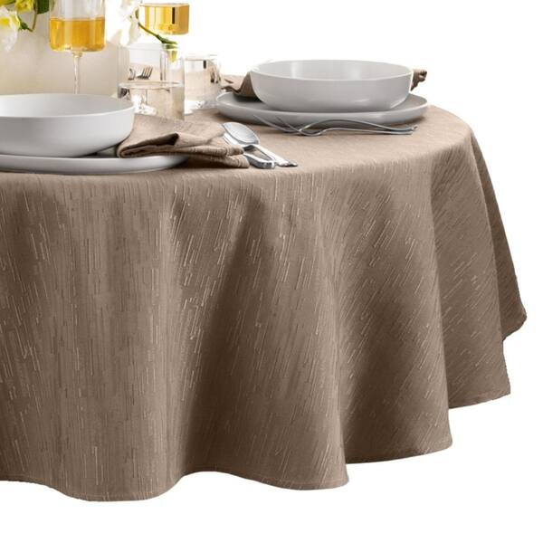 Threadmade Home Continental Solid Texture Water Resistant Tablecloth, Taupe - 60"W x 84"L Oval