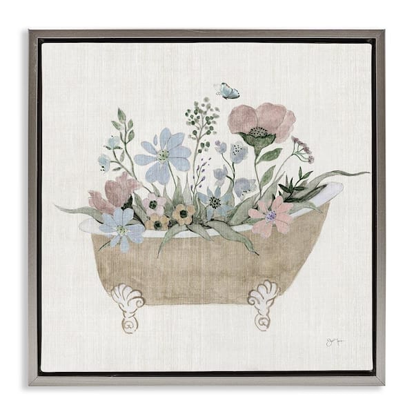 Stupell Industries Rustic Botanicals in Tub by Janet Tava Gray Floater Frame Nature Graphic Art Print 25 in. x 25 in.