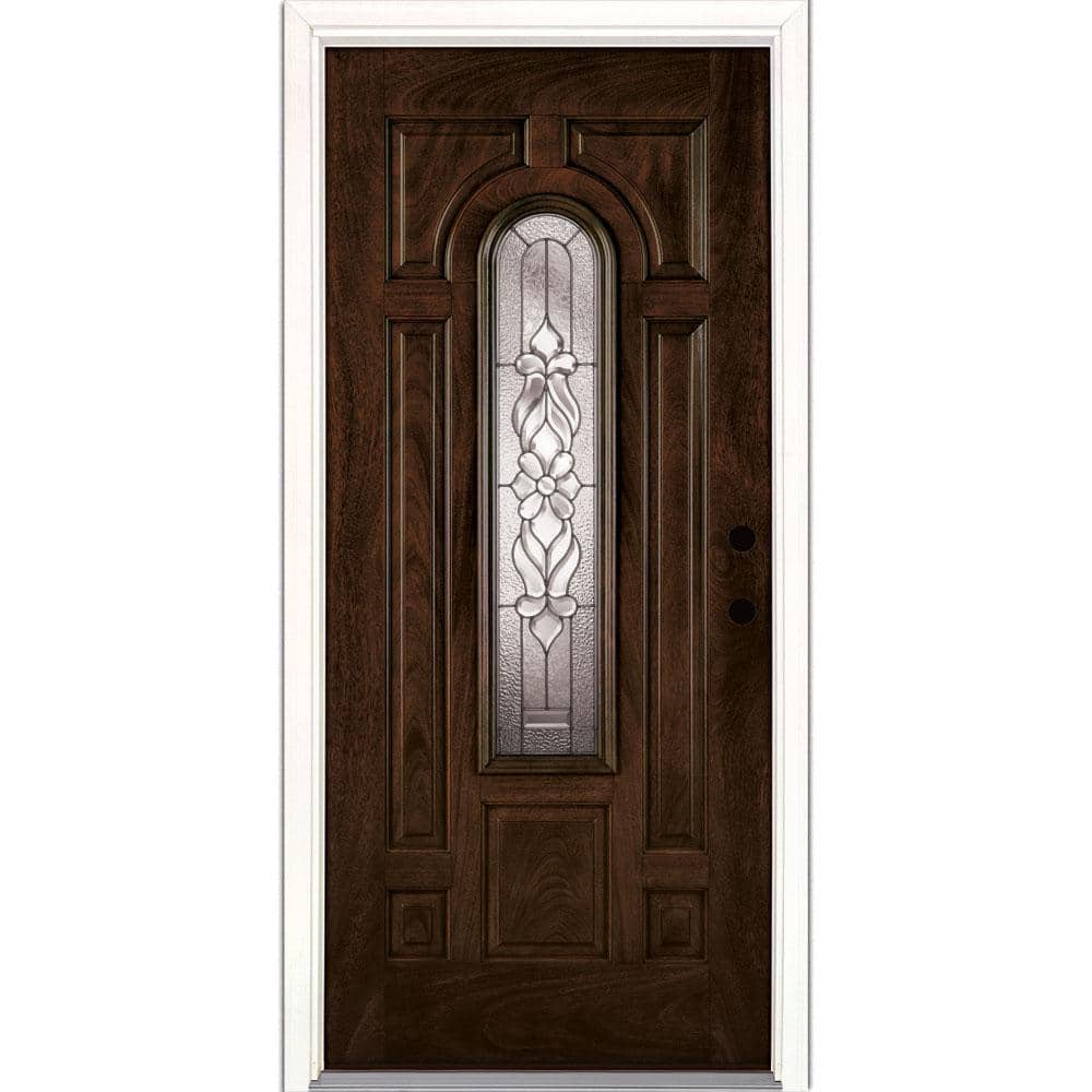 37.5 in. x 81.625 in. Lakewood Zinc Center Arch Lite Stained Chestnut Mahog