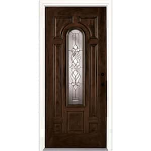 37.5 in. x 81.625 in. Lakewood Zinc Center Arch Lite Stained Chestnut Mahogany Left-Hand Fiberglass Prehung Front Door