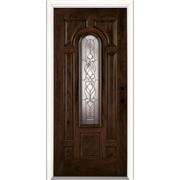 37.5 in. x 81.625 in. Lakewood Zinc Center Arch Lite Stained Chestnut Mahogany Left-Hand Fiberglass Prehung Front Door