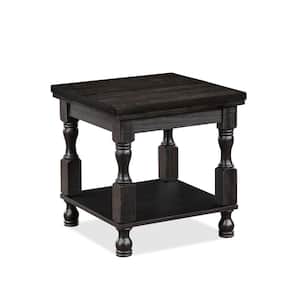 Heavenly 24 in. Antique Black Square Wood End Table with Shelf