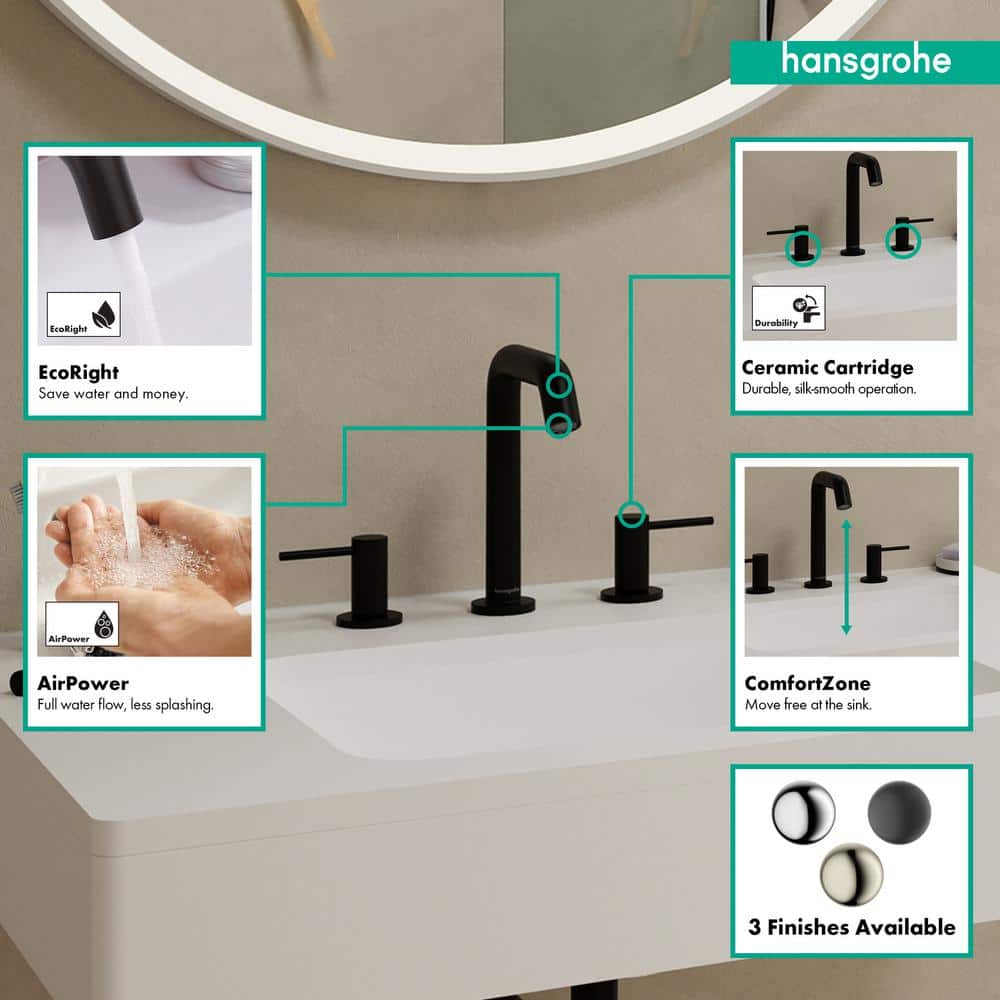 Matte Black Brass Modern Widespread Bathroom Faucet